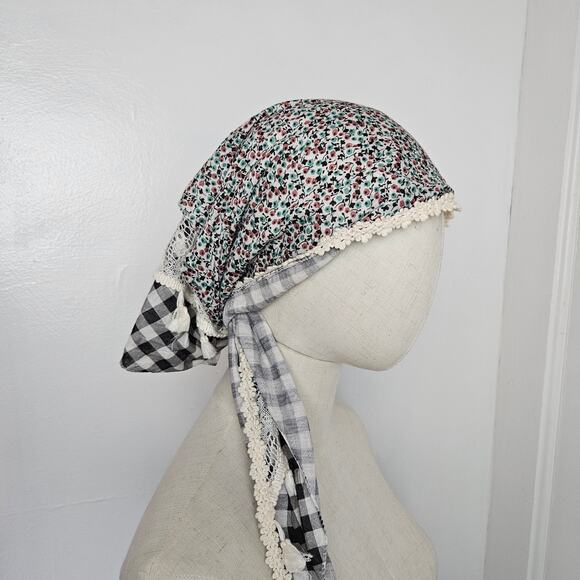 Pimkie Boho Layered Scarf Shawl Wrap Black Ivory Floral Check Tassel - Picture 4 of 12